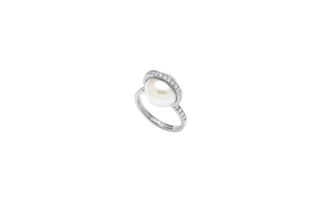 Bague Plongeoir Perles Blanches et Diamants